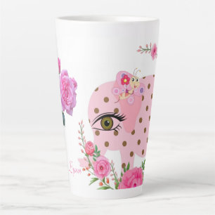 Caneca De Café Latte Borboleta Floral Elefante Rosa Latino