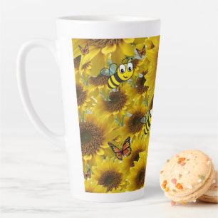 Caneca De Café Latte Borboleta Girassol Abelhas Latte Mug