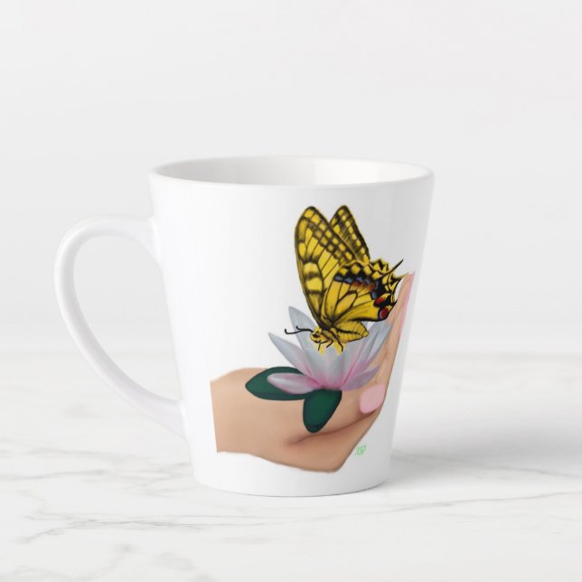 Caneca De Café Latte Borboleta no Lotus Bloom (Esquerda)