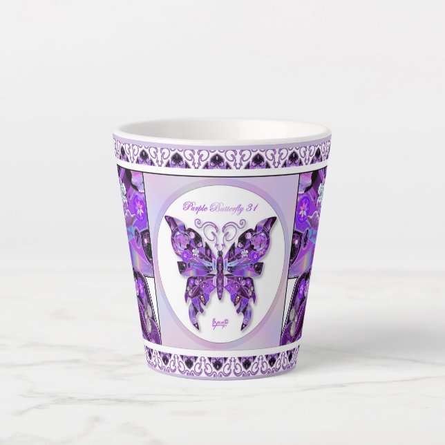 Caneca De Café Latte Borboleta púrpura 31 (Frente)
