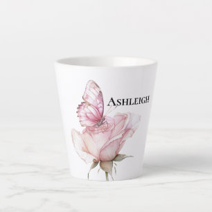 Caneca De Café Latte Borboleta Rosa Bege Rosa  