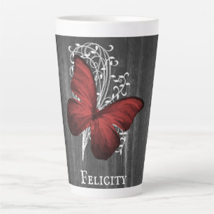 Caneca De Café Latte Borboleta Rústica Vermelha Personalizada Lata