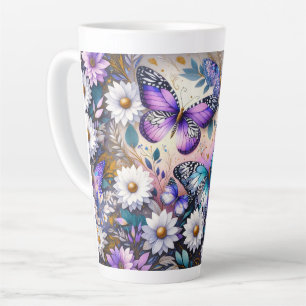 Caneca De Café Latte Borboleta Sonhos Floral