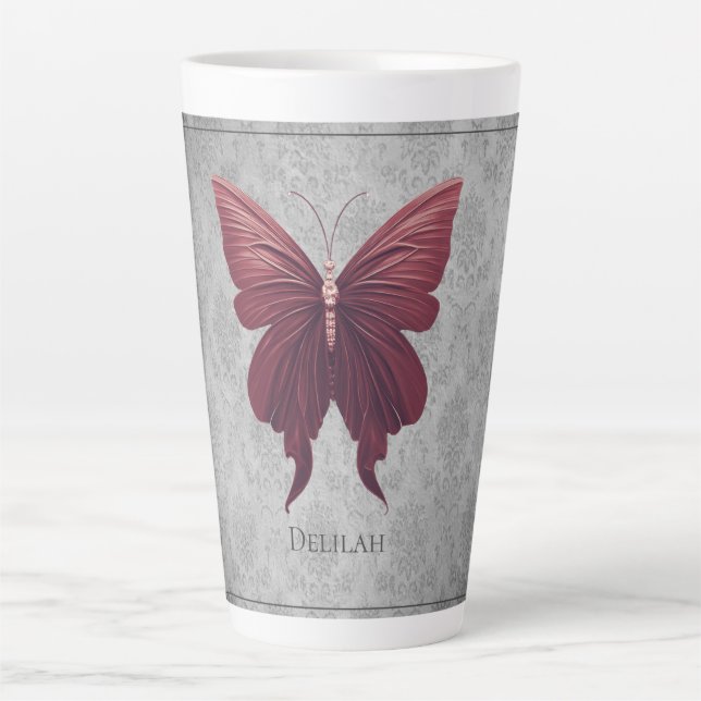 Caneca De Café Latte Borboleta vermelha (Frente)