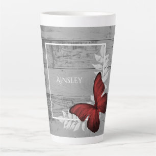 Caneca De Café Latte Borboleta Vermelha Rustic Personalizada Lata-Lata