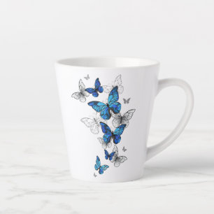 Caneca De Café Latte Borboletas Azuis Morpho