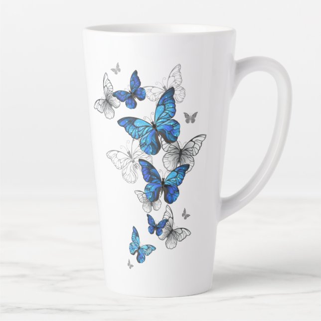 Caneca De Café Latte Borboletas Azuis Morpho (Direita)