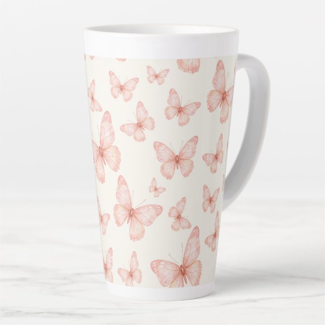 Caneca De Café Latte Borboletas cor-de-rosa bonitas (Ângulo direito)