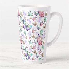 Caneca De Café Latte Borboletas de Aquarela Padrão Invisível