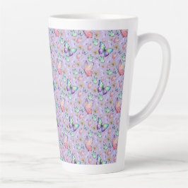 Caneca De Café Latte Borboletas de Aquarela Púrpura Sem Costura