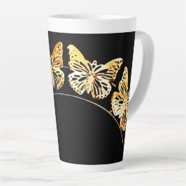 Caneca De Café Latte Borboletas Douradas