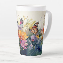 Caneca De Café Latte Borboletas e flores