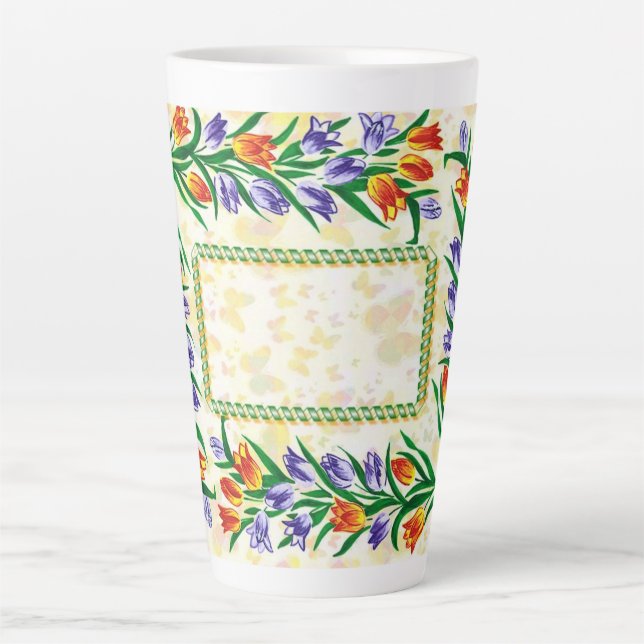 Caneca De Café Latte borboletas e flores (Frente)