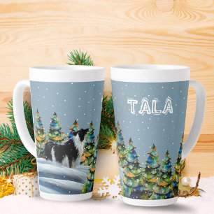Caneca De Café Latte Borda Collie na Árvore de Natal da Floresta de Inv