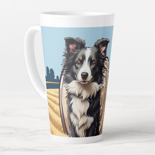 Caneca De Café Latte Borda Collie na Fazenda (Ângulo esquerdo)