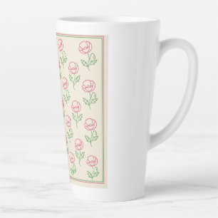 Caneca De Café Latte Borda de Contorno de Papoula Vintage