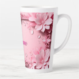 Caneca De Café Latte Borda Floral Rosa Com Nome Personalizado