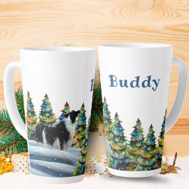 Caneca De Café Latte Border Collie na Árvore de Natal da Floresta de Ne