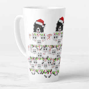 Caneca De Café Latte Border Collie & Ovelha Árvore de Natal
