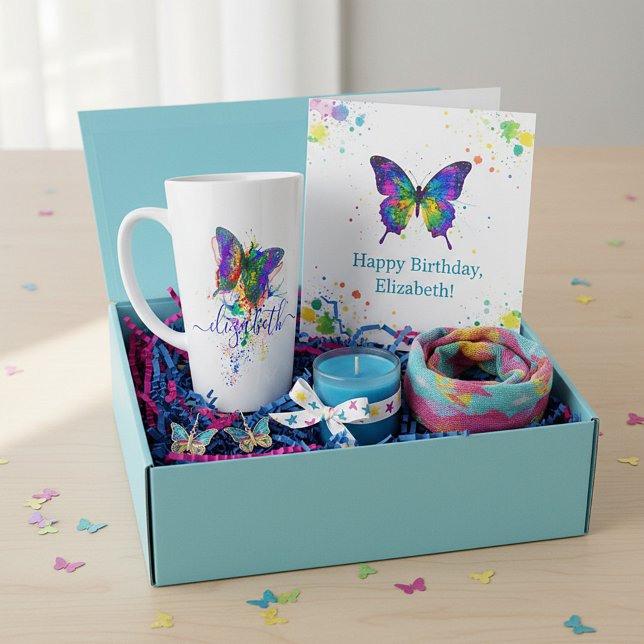 Caneca De Café Latte Borrifo de borboleta personalizado (Criador carregado)