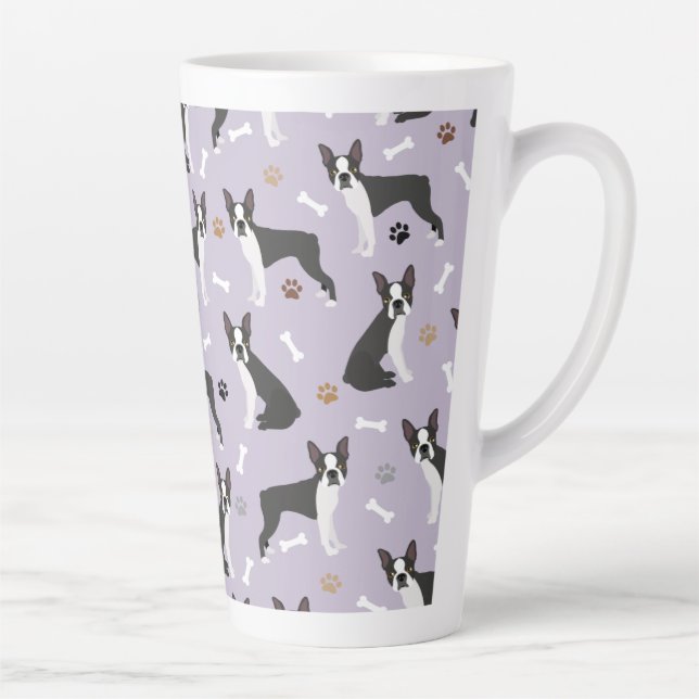 Caneca De Café Latte Boston Terrier Bones e patas Latino (Direita)