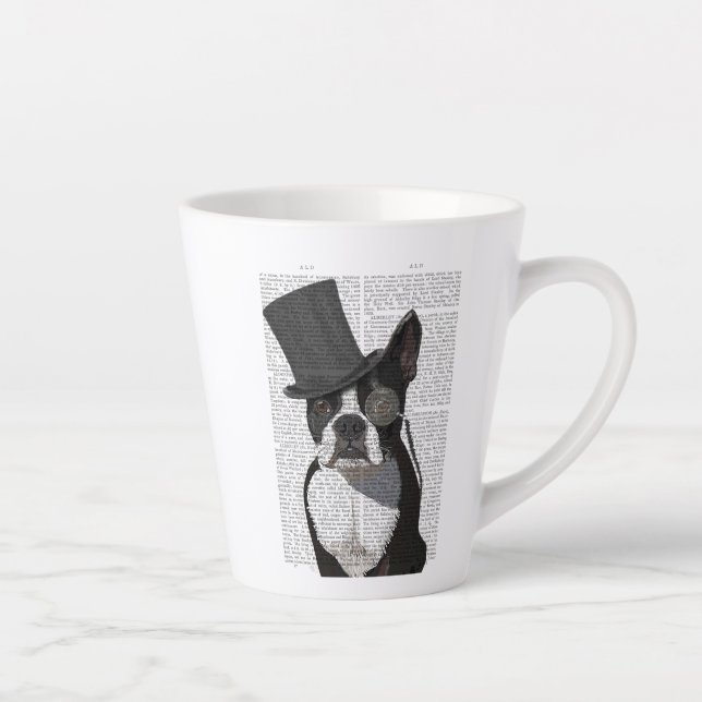 Caneca De Café Latte Boston Terrier, Formal Hound e Chapéu (Direita)