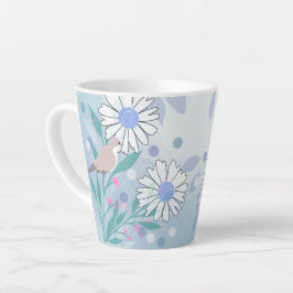 Caneca De Café Latte Botânica Pássaro Floral Natureza