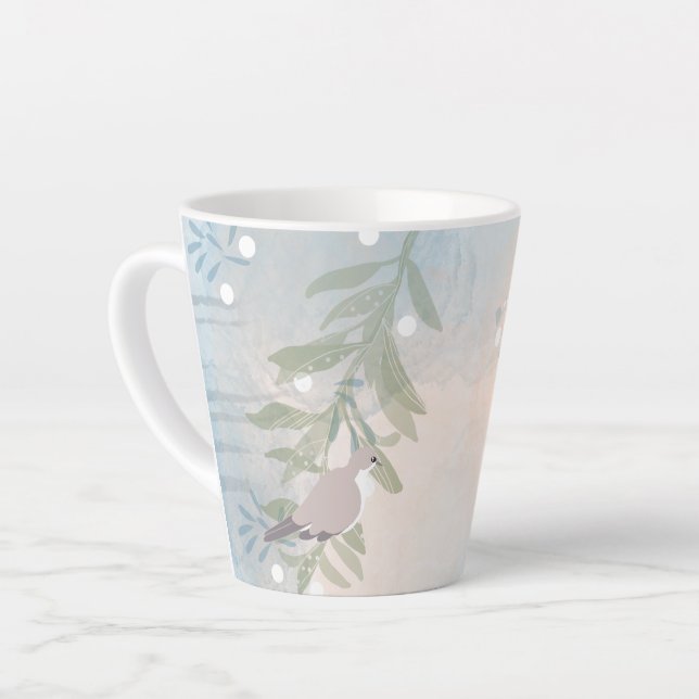 Caneca De Café Latte Botânica Pássaro Floral Natureza (Ângulo esquerdo)