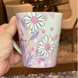 Caneca De Café Latte Botânica Pássaro Floral Natureza