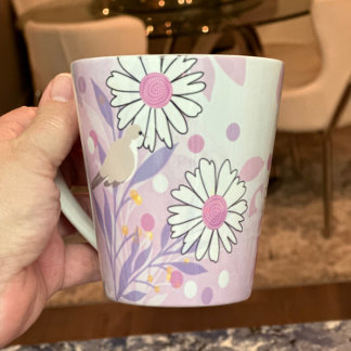 Caneca De Café Latte Botânica Pássaro Floral Natureza
