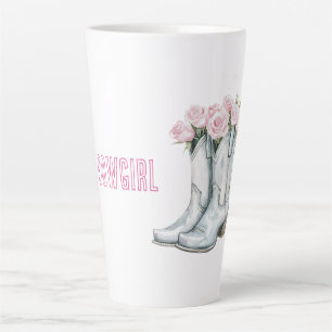 Caneca De Café Latte Botas Vaqueira Prata Rosas Rosa Bonito