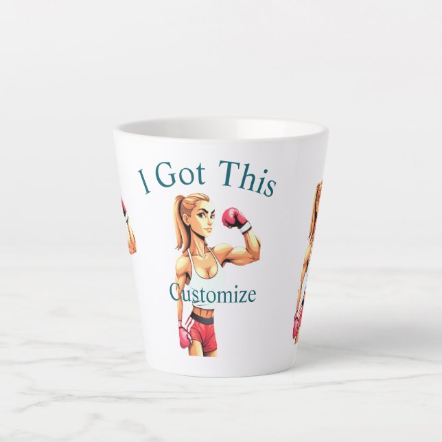 Caneca De Café Latte Boxeadora Feminina em Forma Thunder_Cove (Frente)