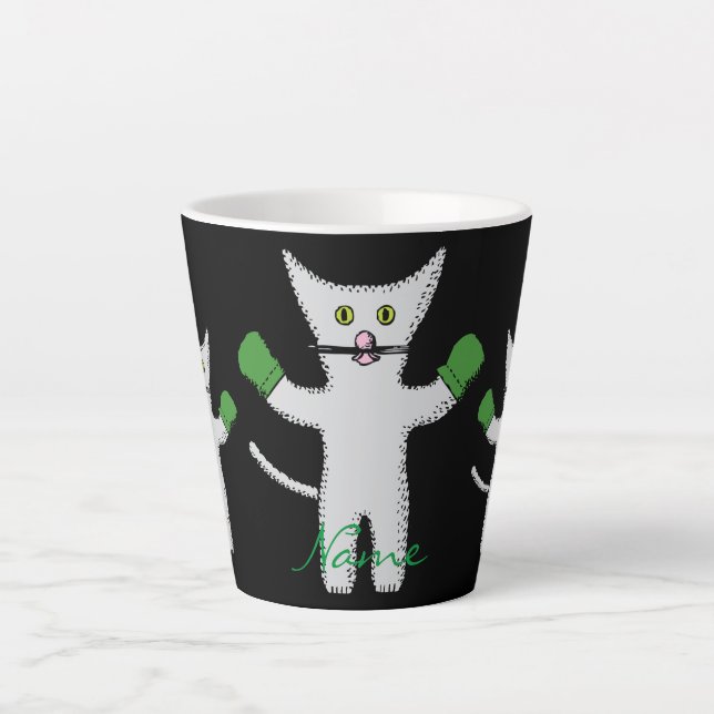 Caneca De Café Latte Boxin Kitten com Mittens Thunder_Cove (Frente)