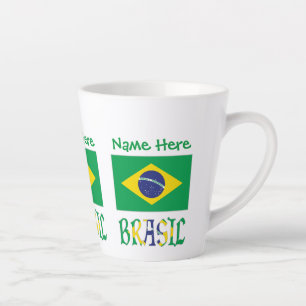 Caneca De Café Latte Brasil Bandeira Brasil Nome Personalizado
