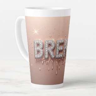 Caneca De Café Latte Brenda Diamante Nome em Rosa Ouro Gotejante