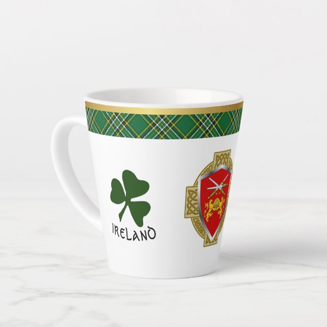 Caneca De Café Latte Brennan Irish Shield & Tartan Personalizado (Ângulo esquerdo)