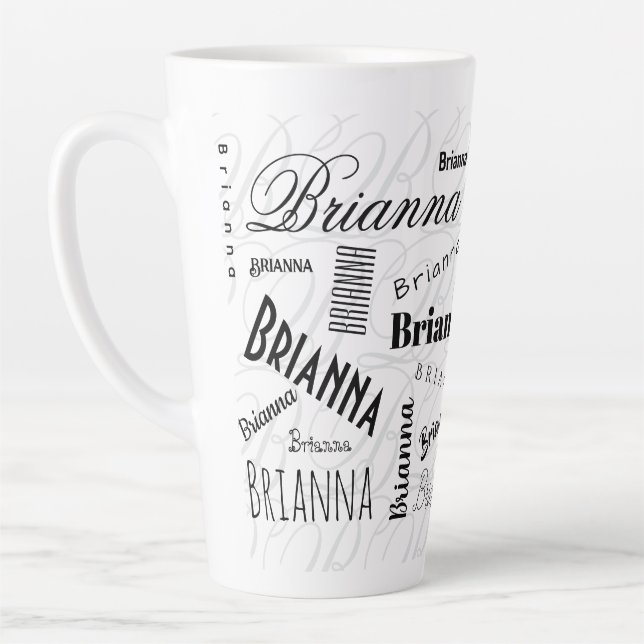 Caneca De Café Latte Brianna Custom Name  Black White  (Esquerda)