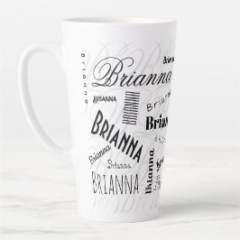 Caneca De Café Latte Brianna Nome Personalizado Preto Branco 