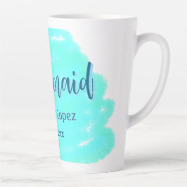 Caneca De Café Latte Bridesmaid azul verde aquarela adiciona nome data 