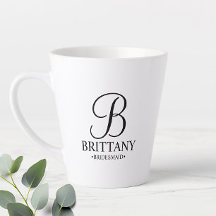 Caneca De Café Latte Bridesmaid Co. Personalizada Elegante de Preto e B