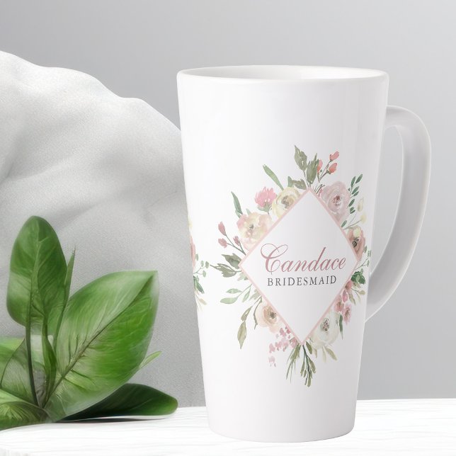 Caneca De Café Latte Bridesmaid Personalizada Floral de Peony Rosa Eleg (Criador carregado)