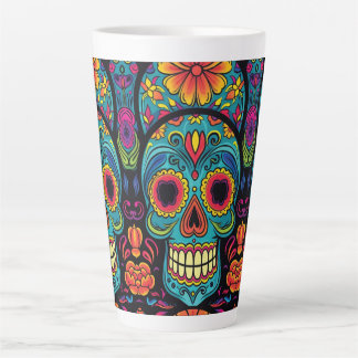 Caneca De Café Latte Bright Folk Art Sugar Skull Day of the Dead Party
