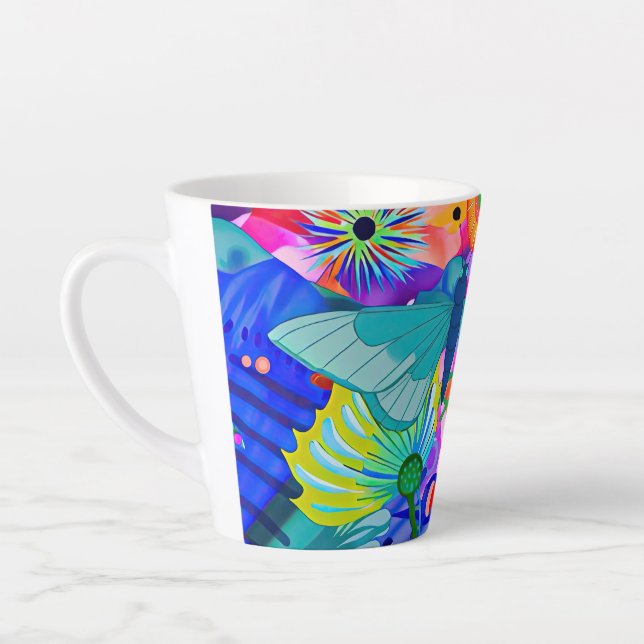 Caneca De Café Latte Brightly Colored Butterfly (Esquerda)