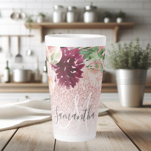 Caneca De Café Latte Brilhante Rosa Moderno e Estilhaço de Flor com Nom