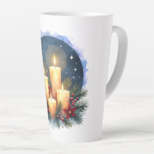 Caneca De Café Latte Brilho da Vela de Natal com Poinsettias