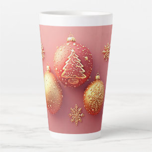 Caneca De Café Latte Brilho Natalino Dourado ❄️ Enfeites & Flocos de Ne