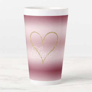 Caneca De Café Latte Brilho Rosa Dourado Amor Para Sempre