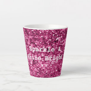 Caneca De Café Latte Brilho Rosa Glitter