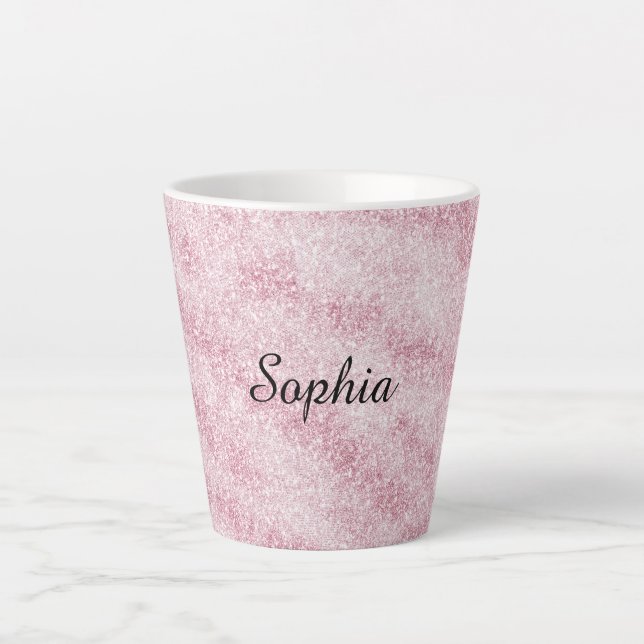 Caneca De Café Latte Brilho Rosa Glitter Faísca Natal (Frente)