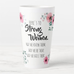 Caneca De Café Latte Brinde às Mulheres Fortes Floral em Aquarela BFF
